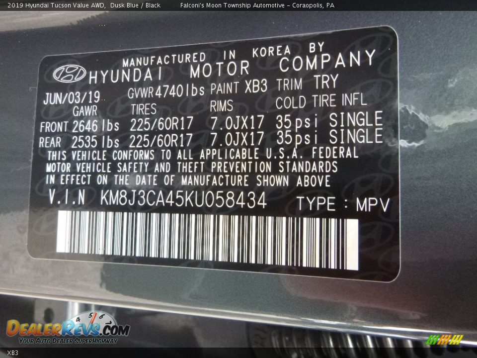 Hyundai Color Code XB3 Dusk Blue