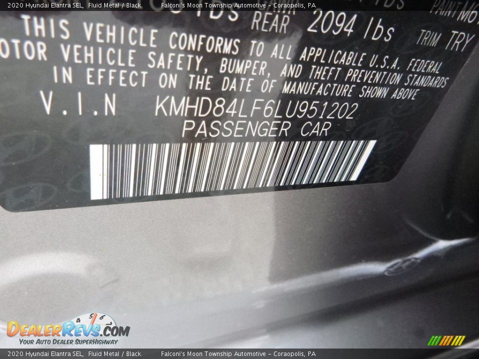 2020 Hyundai Elantra SEL Fluid Metal / Black Photo #13