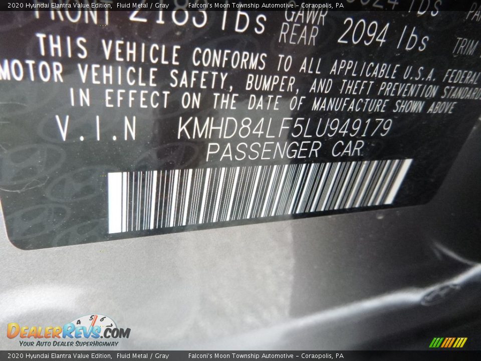 2020 Hyundai Elantra Value Edition Fluid Metal / Gray Photo #12