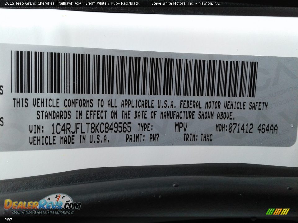 Jeep Color Code PW7 Bright White