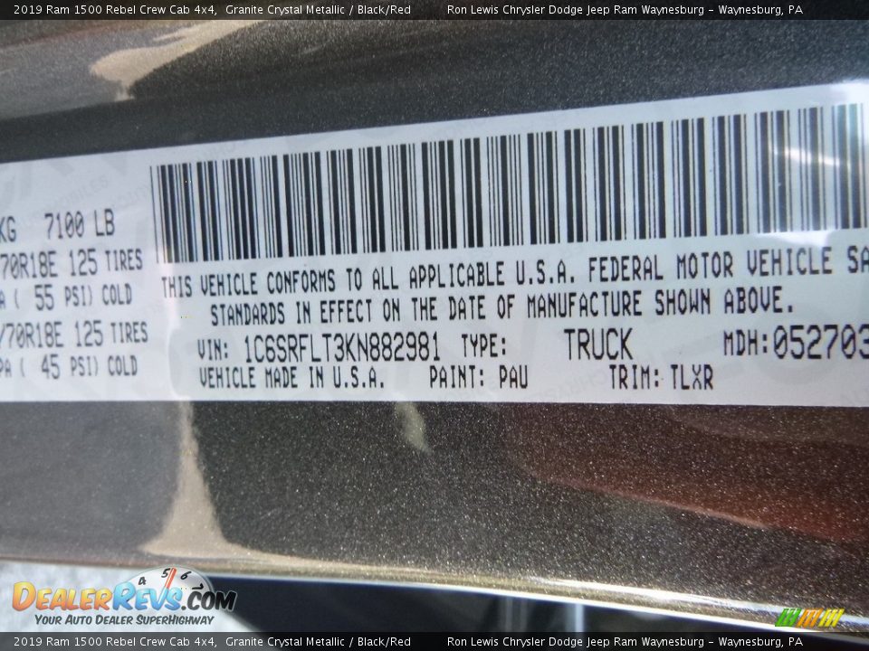 2019 Ram 1500 Rebel Crew Cab 4x4 Granite Crystal Metallic / Black/Red Photo #16