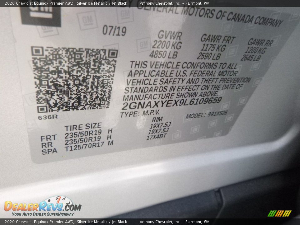 2020 Chevrolet Equinox Premier AWD Silver Ice Metallic / Jet Black Photo #15