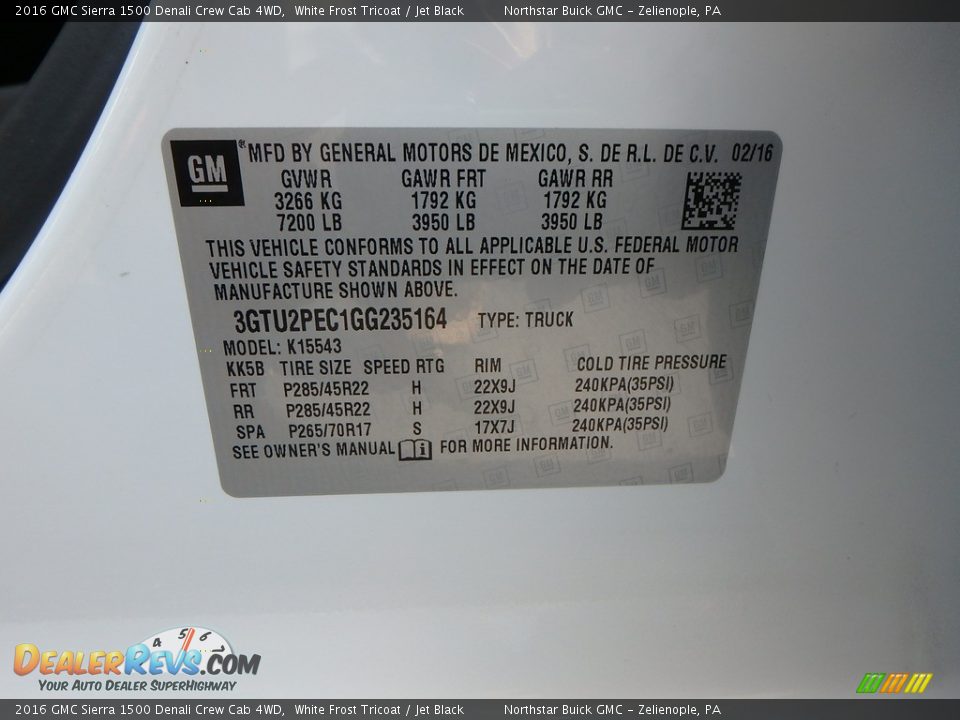 2016 GMC Sierra 1500 Denali Crew Cab 4WD White Frost Tricoat / Jet Black Photo #16