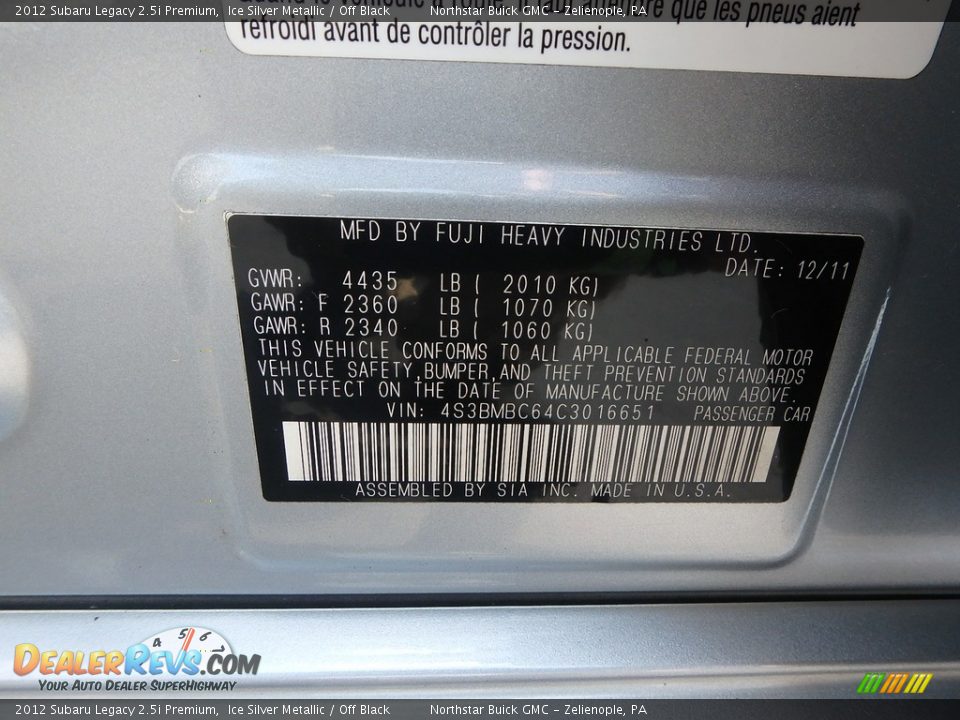 2012 Subaru Legacy 2.5i Premium Ice Silver Metallic / Off Black Photo #16