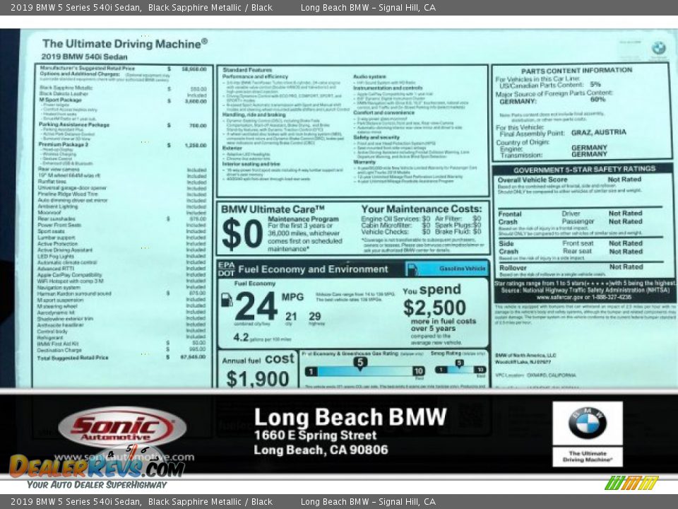 2019 BMW 5 Series 540i Sedan Black Sapphire Metallic / Black Photo #11