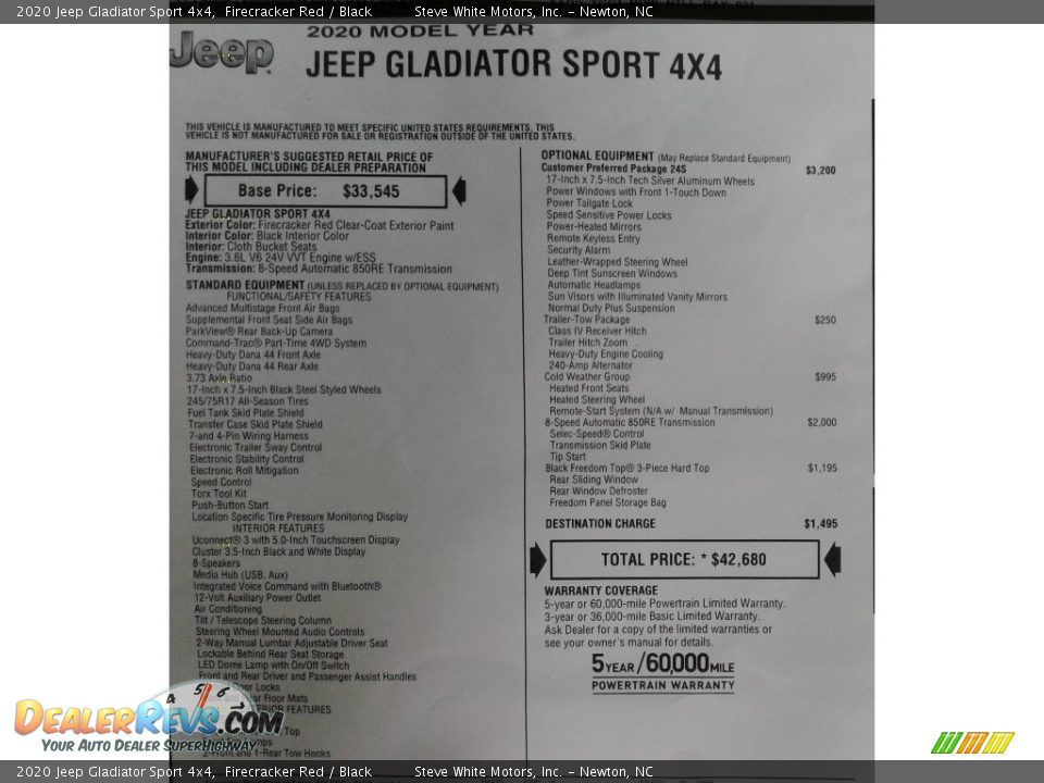 2020 Jeep Gladiator Sport 4x4 Firecracker Red / Black Photo #28