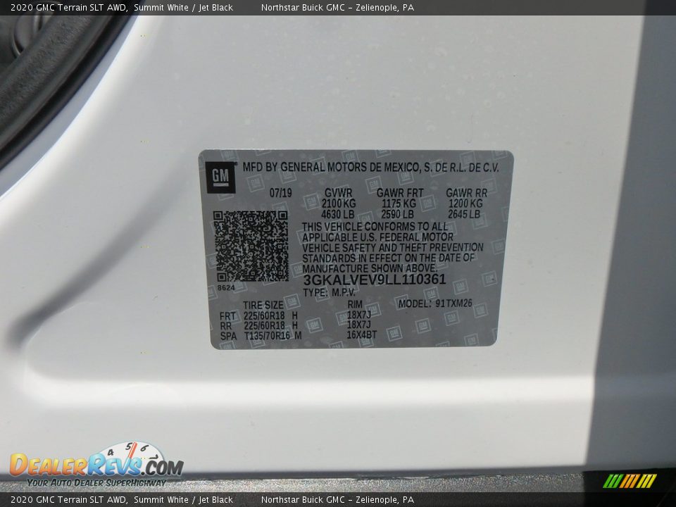 2020 GMC Terrain SLT AWD Summit White / Jet Black Photo #11