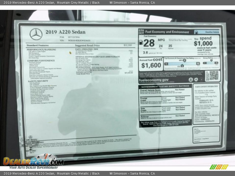 2019 Mercedes-Benz A 220 Sedan Mountain Grey Metallic / Black Photo #10