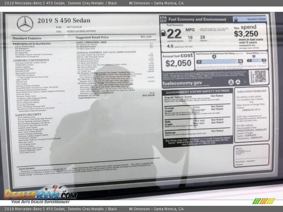 2019 Mercedes-Benz S 450 Sedan Selenite Grey Metallic / Black Photo #10