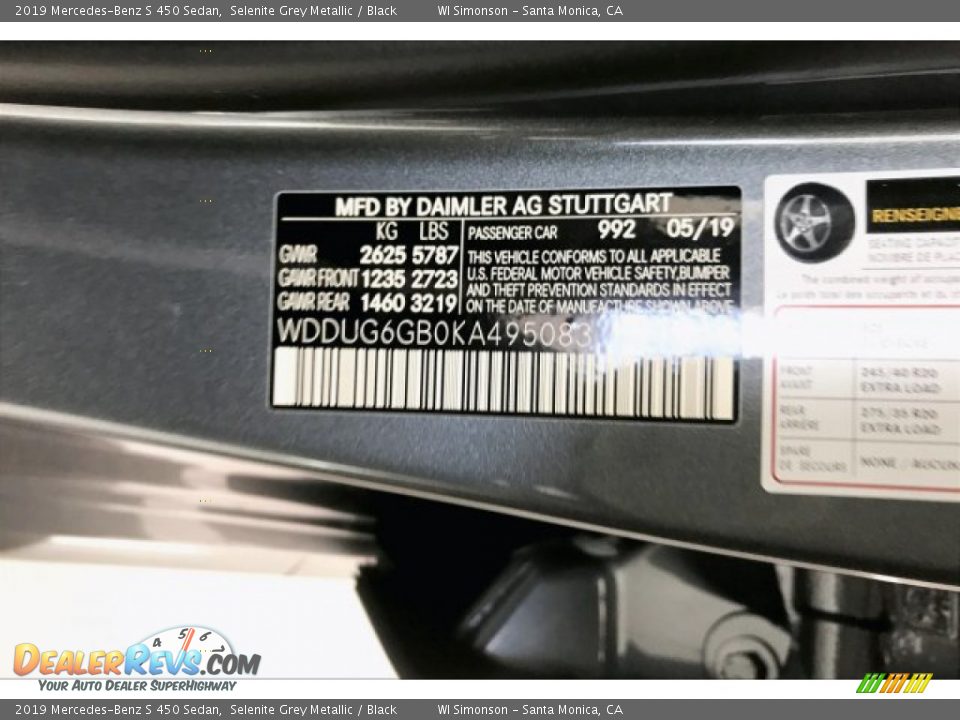 2019 Mercedes-Benz S 450 Sedan Selenite Grey Metallic / Black Photo #11