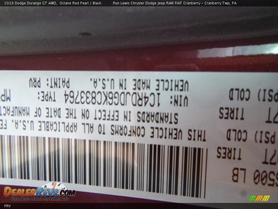 Dodge Color Code PRV Octane Red Pearl