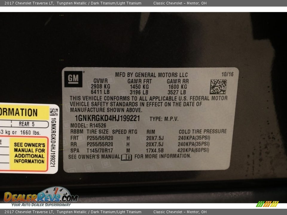 2017 Chevrolet Traverse LT Tungsten Metallic / Dark Titanium/Light Titanium Photo #23