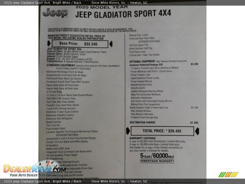 2020 Jeep Gladiator Sport 4x4 Bright White / Black Photo #29