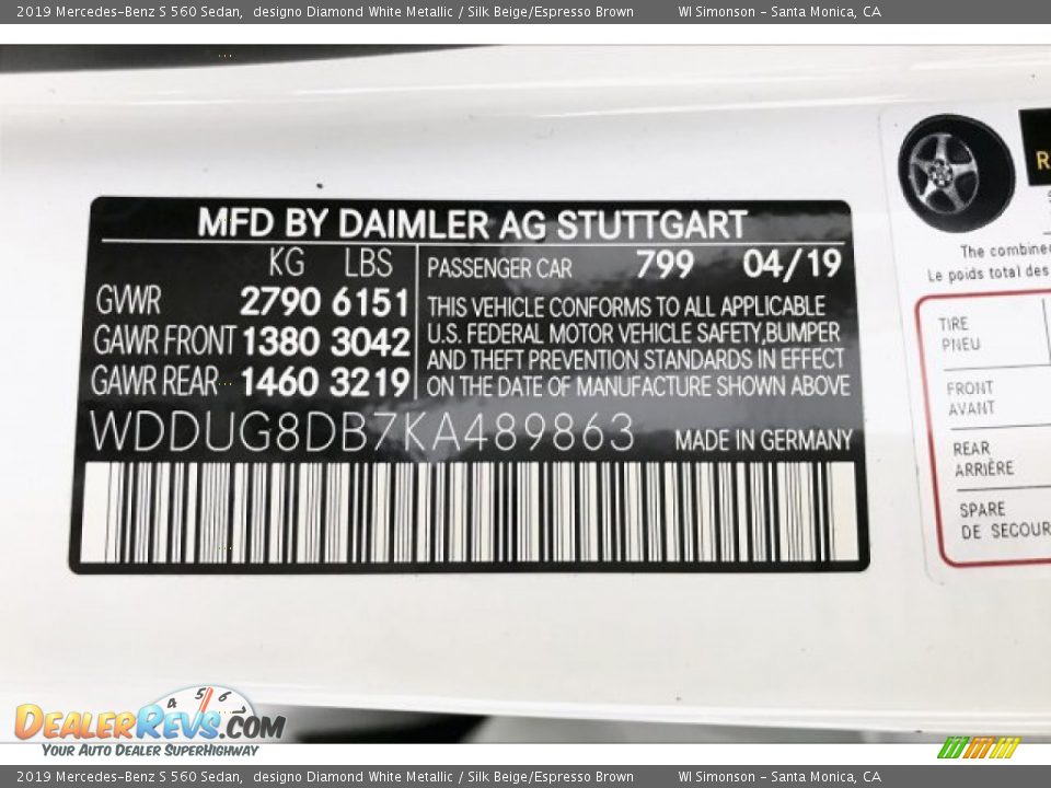 2019 Mercedes-Benz S 560 Sedan designo Diamond White Metallic / Silk Beige/Espresso Brown Photo #11