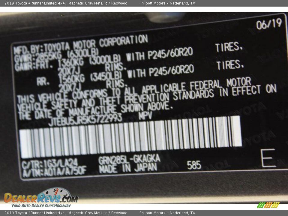 2019 Toyota 4Runner Limited 4x4 Magnetic Gray Metallic / Redwood Photo #27