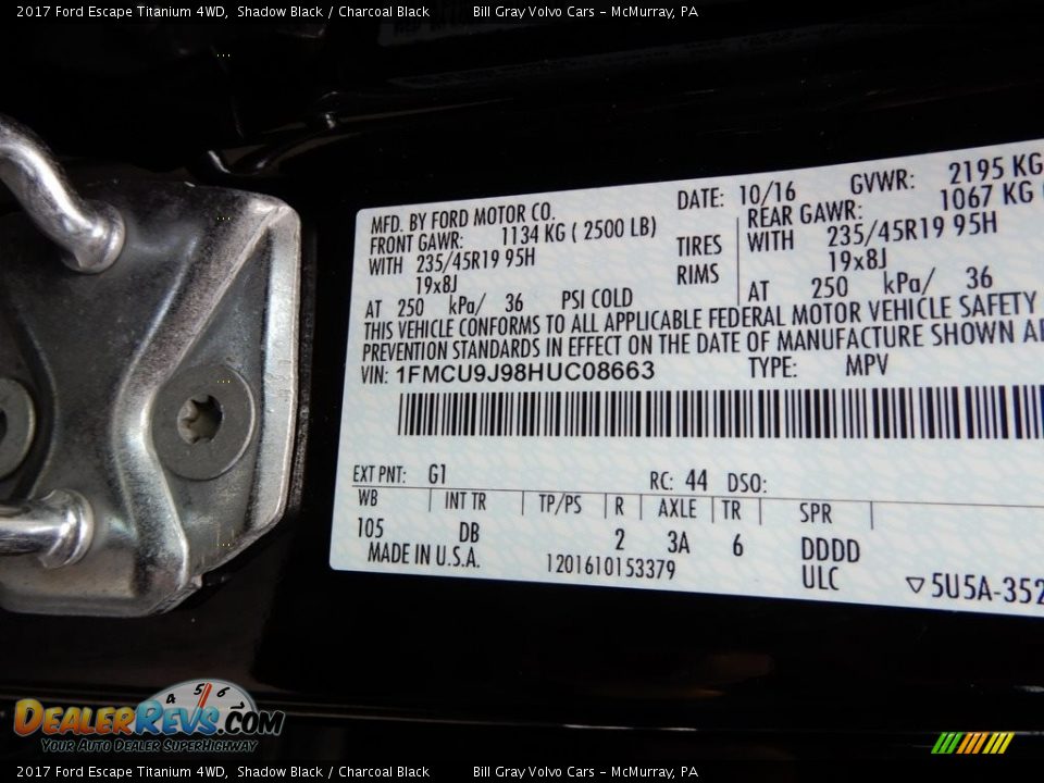 2017 Ford Escape Titanium 4WD Shadow Black / Charcoal Black Photo #17