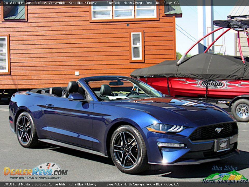 2018 Ford Mustang EcoBoost Convertible Kona Blue / Ebony Photo #7