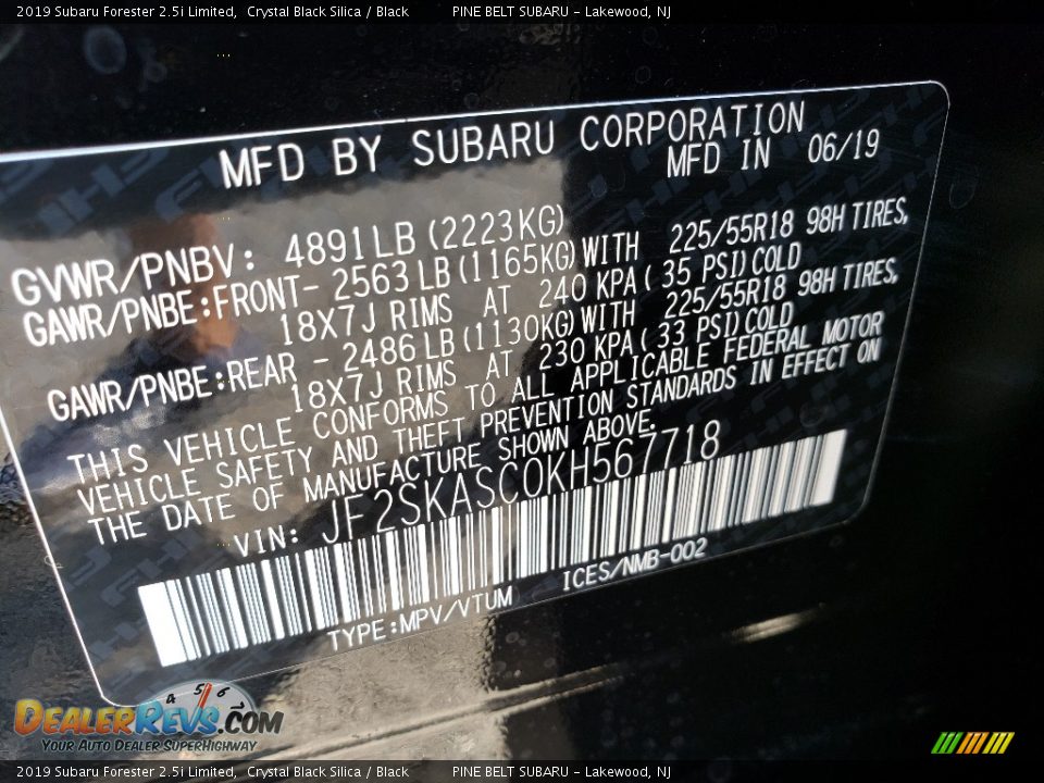 2019 Subaru Forester 2.5i Limited Crystal Black Silica / Black Photo #9