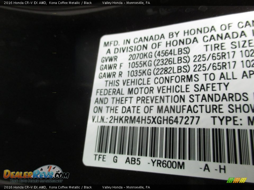 2016 Honda CR-V EX AWD Kona Coffee Metallic / Black Photo #19