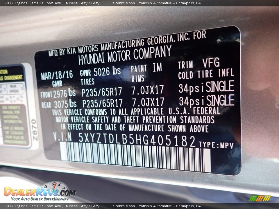 2017 Hyundai Santa Fe Sport AWD Mineral Gray / Gray Photo #23
