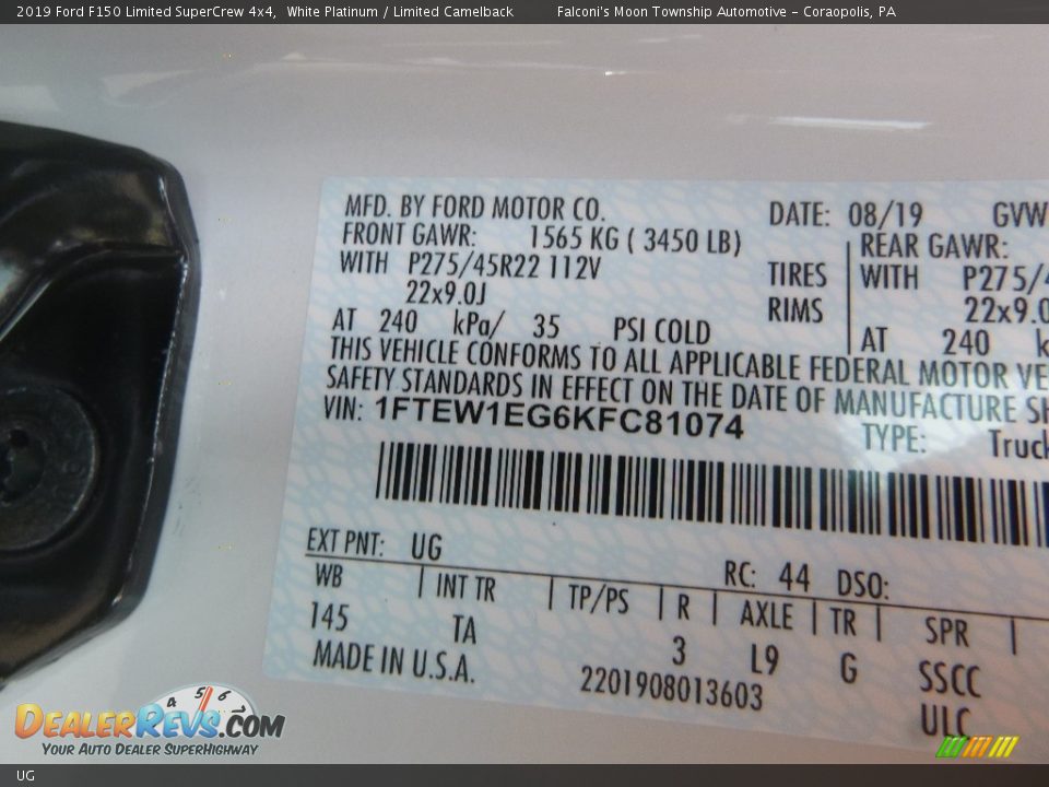 Ford Color Code UG White Platinum