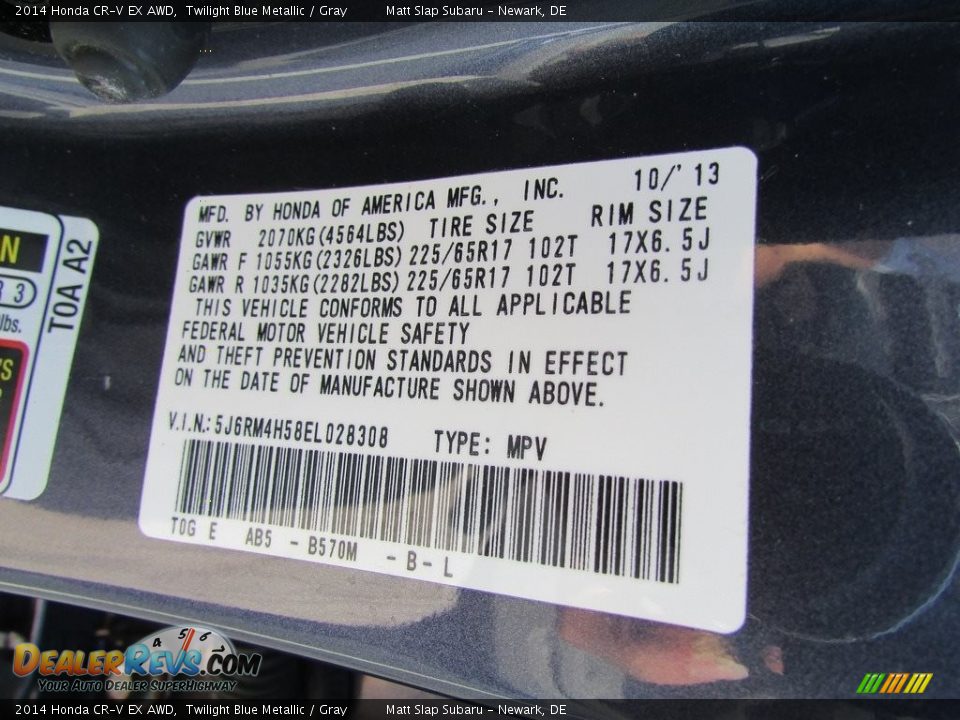 2014 Honda CR-V EX AWD Twilight Blue Metallic / Gray Photo #30