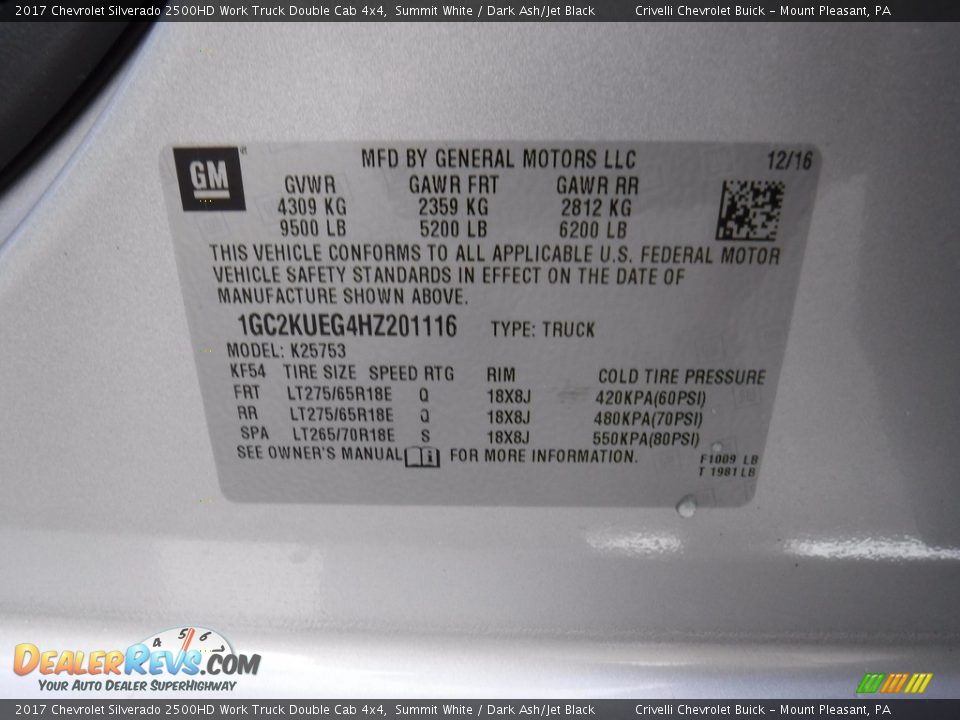 2017 Chevrolet Silverado 2500HD Work Truck Double Cab 4x4 Summit White / Dark Ash/Jet Black Photo #31
