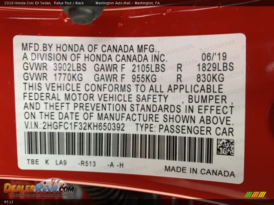 Honda Color Code R513 Rallye Red