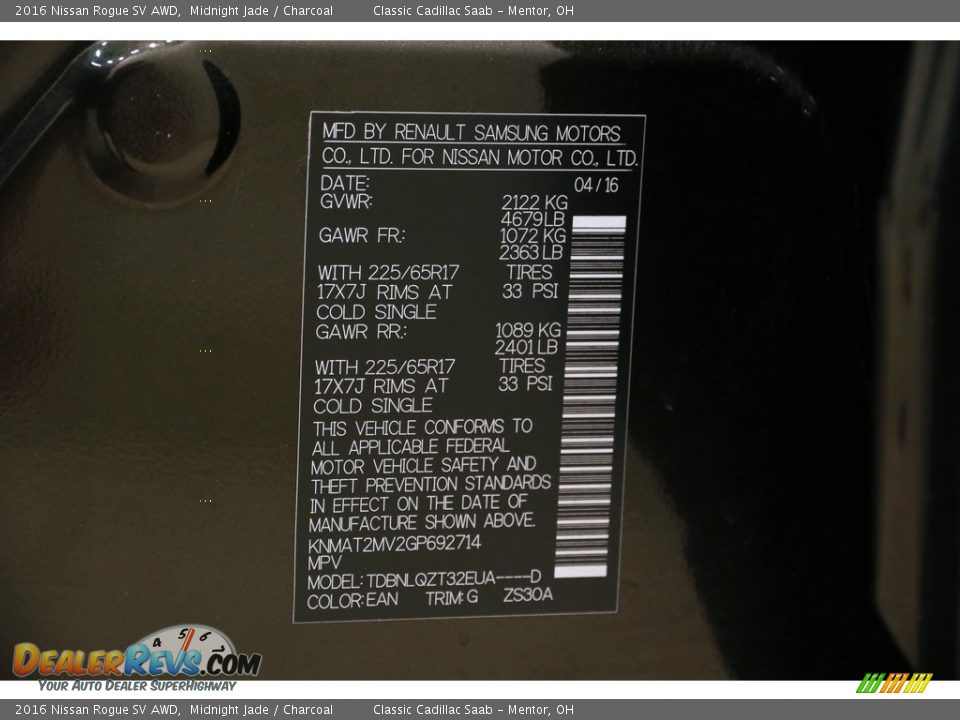 2016 Nissan Rogue SV AWD Midnight Jade / Charcoal Photo #21