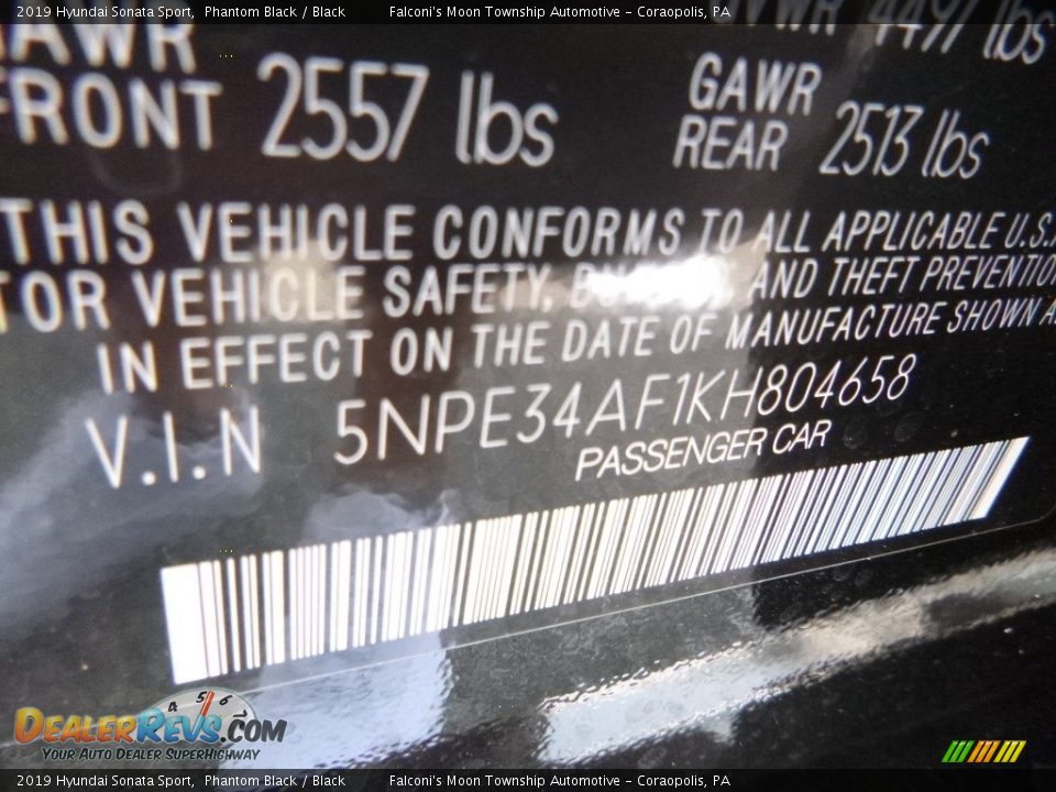 2019 Hyundai Sonata Sport Phantom Black / Black Photo #12