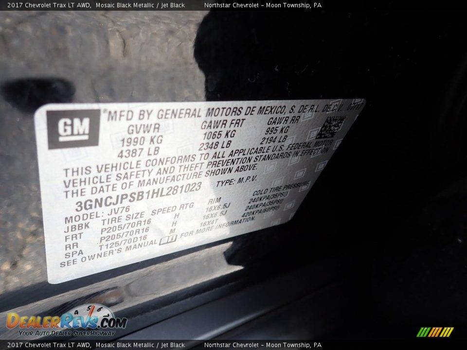 2017 Chevrolet Trax LT AWD Mosaic Black Metallic / Jet Black Photo #28