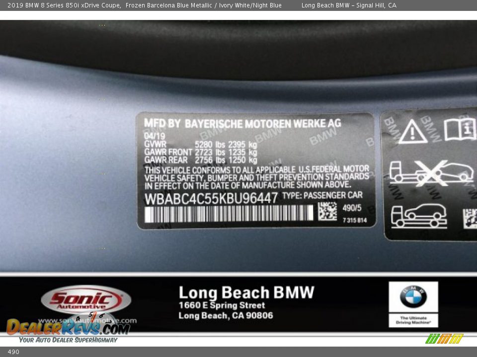 BMW Color Code 490 Frozen Barcelona Blue Metallic