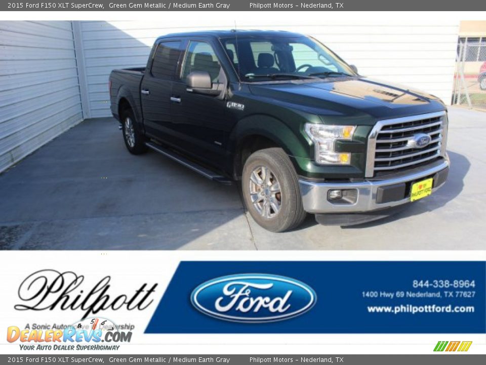 2015 Ford F150 XLT SuperCrew Green Gem Metallic / Medium Earth Gray Photo #1
