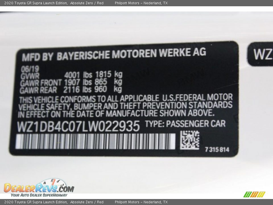 2020 Toyota GR Supra Launch Edition Absolute Zero / Red Photo #21