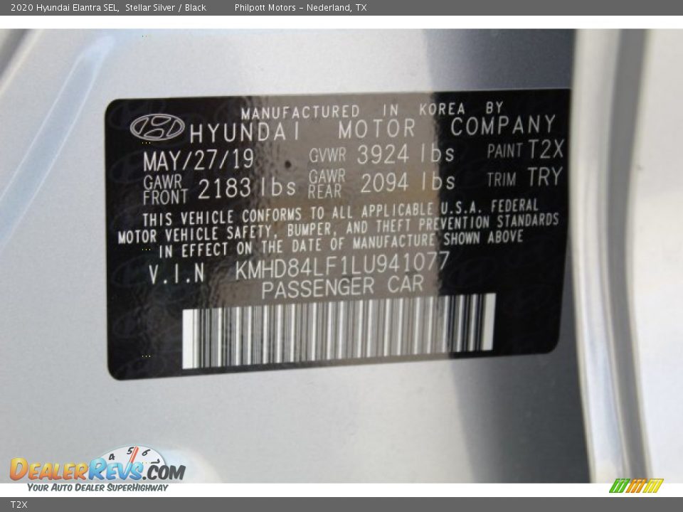 Hyundai Color Code T2X Stellar Silver