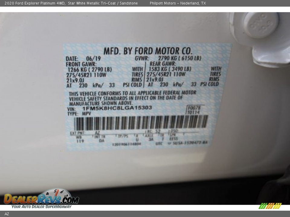 Ford Color Code AZ Star White Metallic Tri-Coat