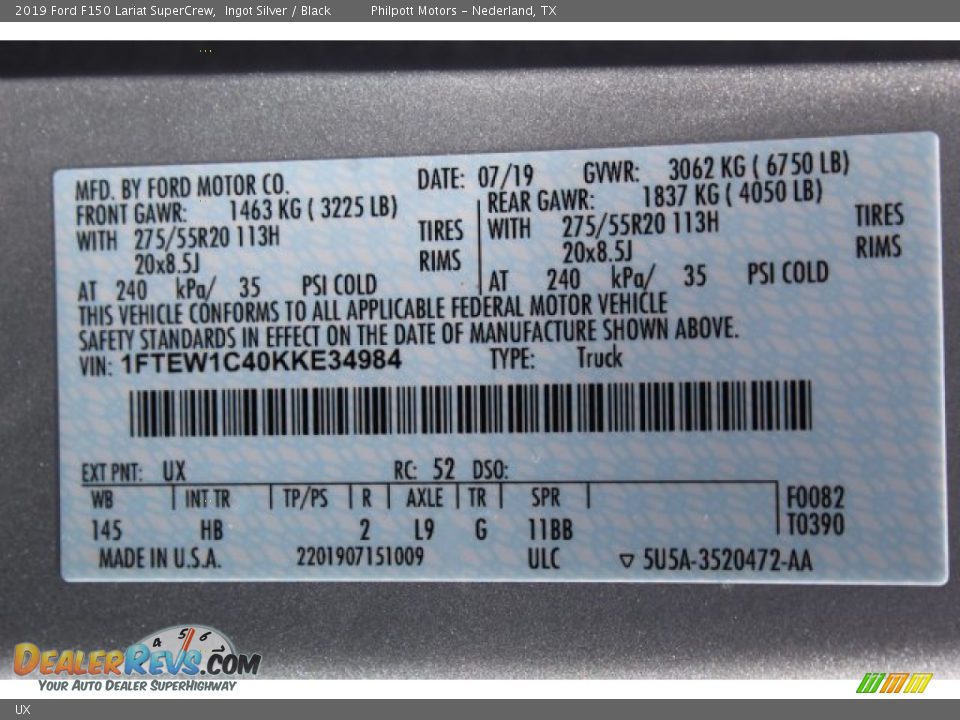 Ford Color Code UX Ingot Silver