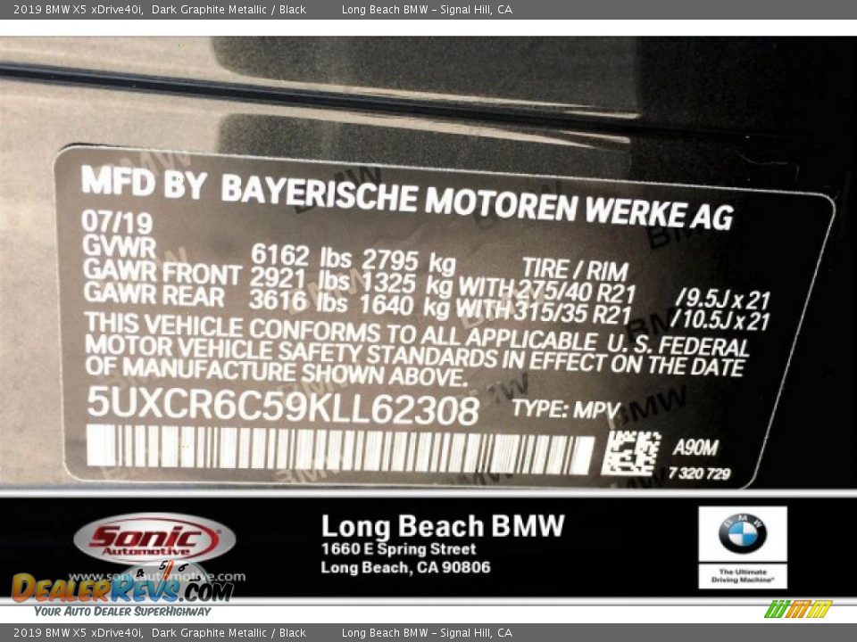 2019 BMW X5 xDrive40i Dark Graphite Metallic / Black Photo #11