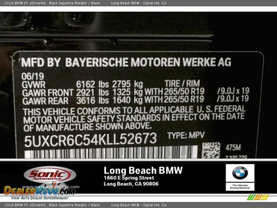 2019 BMW X5 xDrive40i Black Sapphire Metallic / Black Photo #11
