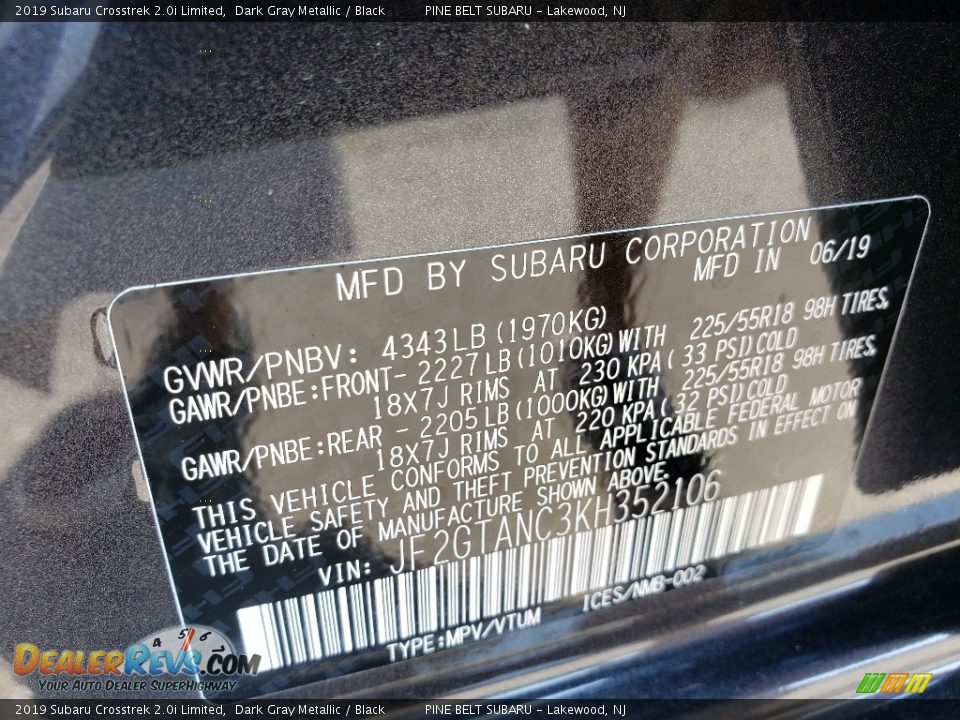 2019 Subaru Crosstrek 2.0i Limited Dark Gray Metallic / Black Photo #9