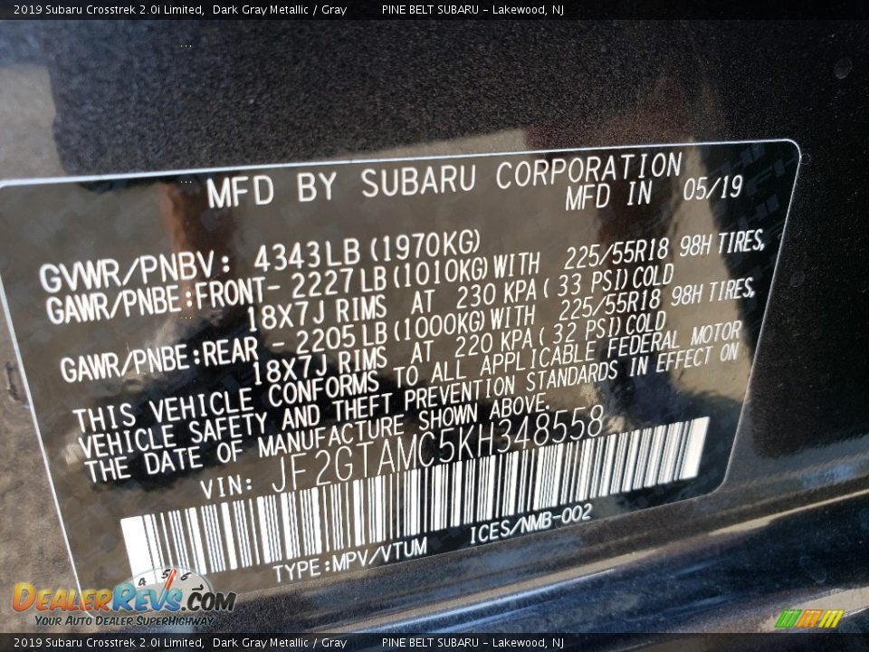 2019 Subaru Crosstrek 2.0i Limited Dark Gray Metallic / Gray Photo #9