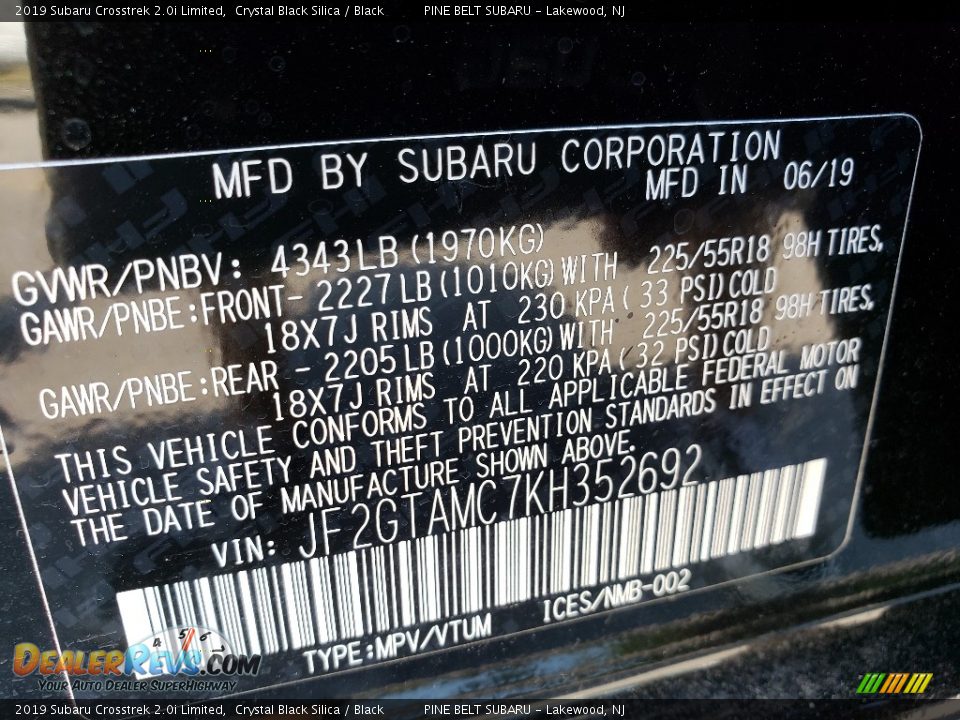 2019 Subaru Crosstrek 2.0i Limited Crystal Black Silica / Black Photo #9
