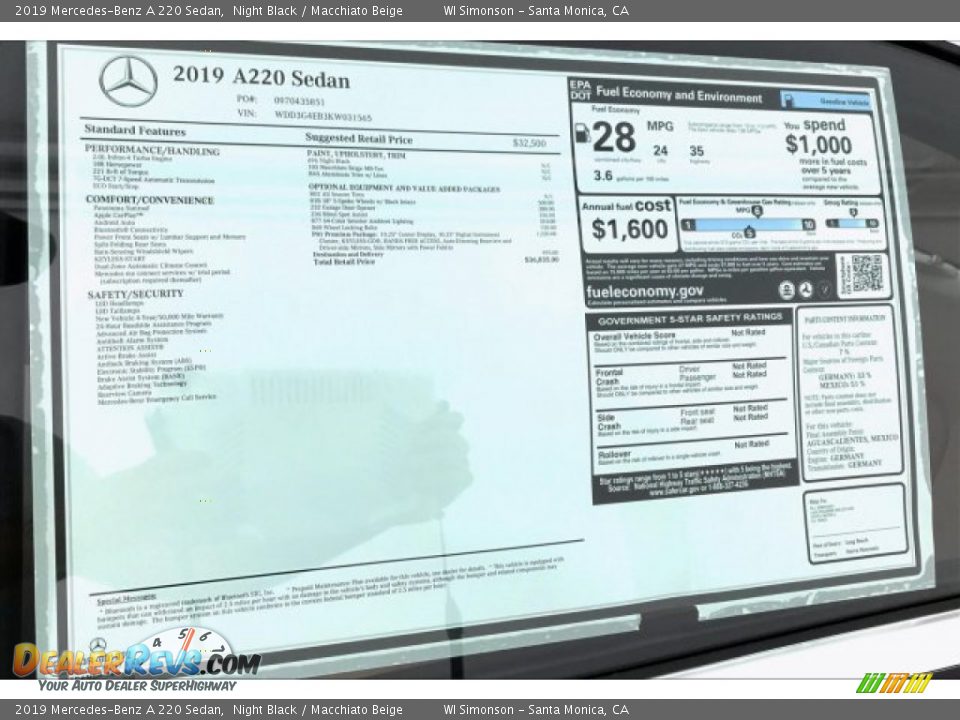 2019 Mercedes-Benz A 220 Sedan Night Black / Macchiato Beige Photo #10