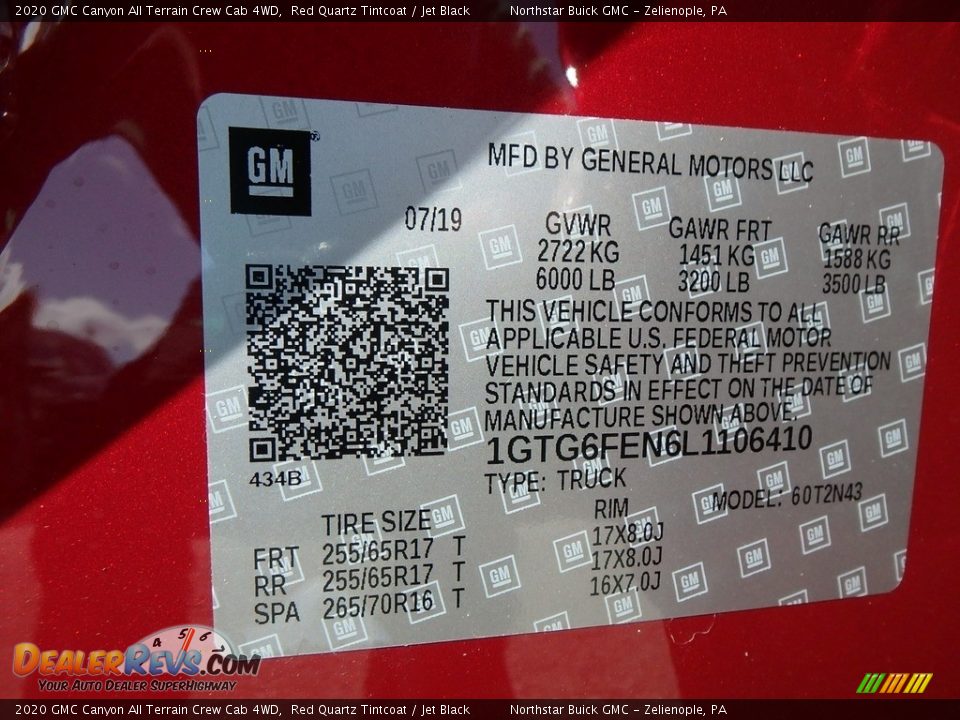 2020 GMC Canyon All Terrain Crew Cab 4WD Red Quartz Tintcoat / Jet Black Photo #10