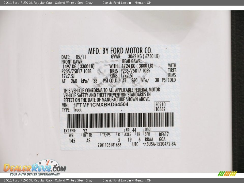 2011 Ford F150 XL Regular Cab Oxford White / Steel Gray Photo #17