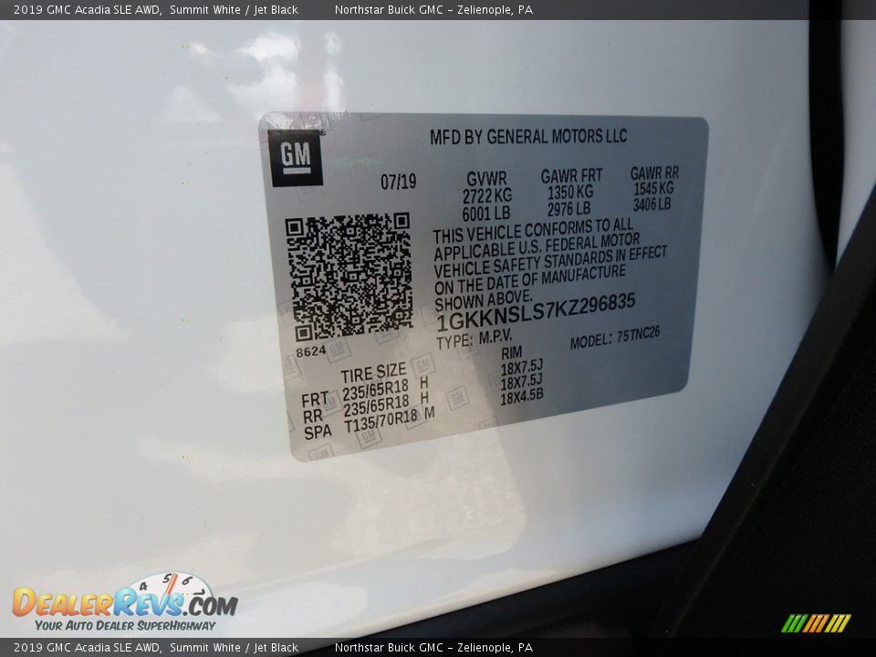 2019 GMC Acadia SLE AWD Summit White / Jet Black Photo #11