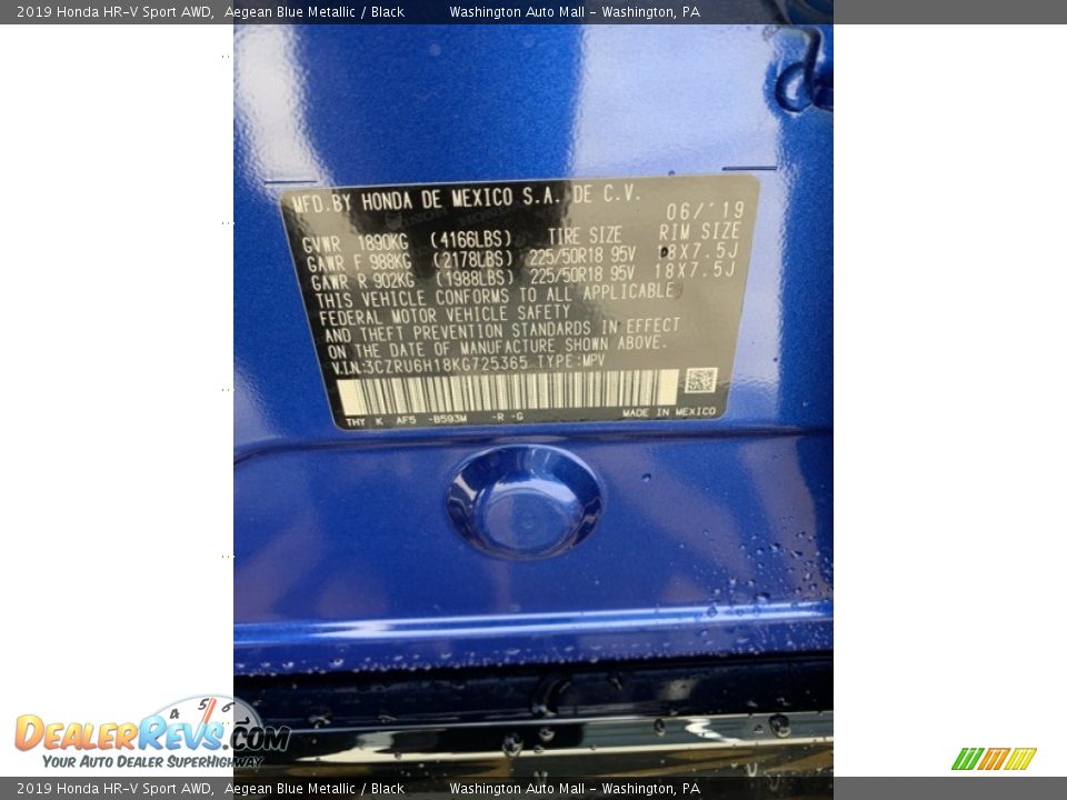 2019 Honda HR-V Sport AWD Aegean Blue Metallic / Black Photo #9