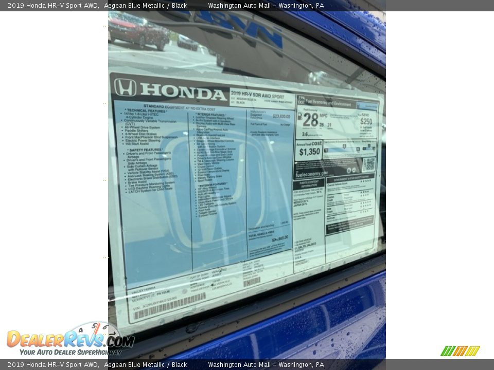 2019 Honda HR-V Sport AWD Aegean Blue Metallic / Black Photo #15