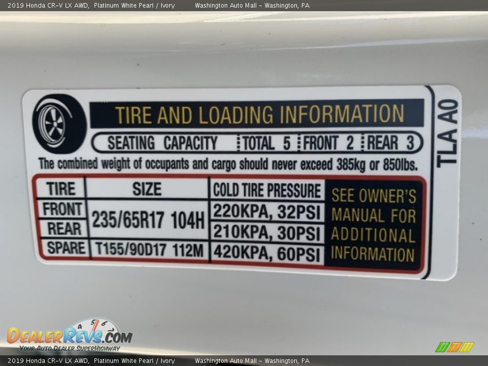 2019 Honda CR-V LX AWD Platinum White Pearl / Ivory Photo #8