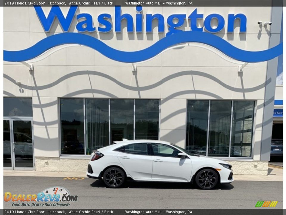2019 Honda Civic Sport Hatchback White Orchid Pearl / Black Photo #1